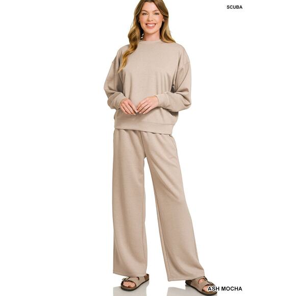 ✨ Zenana SCUBA Crewneck Pullover & Pants Set ✨ - Picture 1 of 2